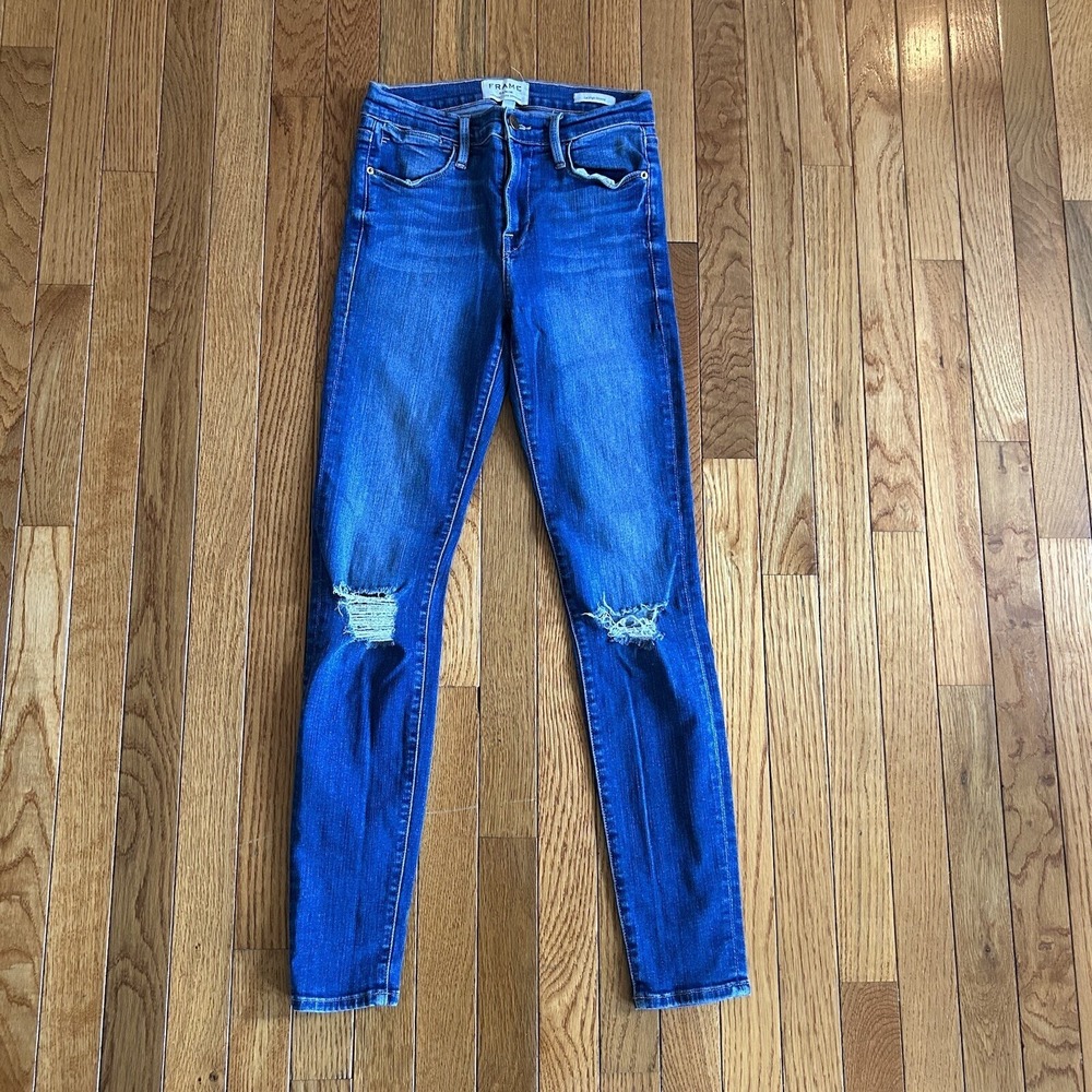 Frame Le High Skinny Jeans Womens Size 26 Stretch Med Blue Wash Distressed